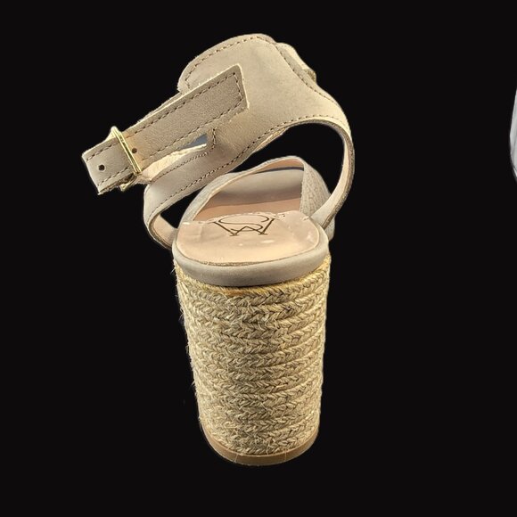 Marroqui Sanchez Beige Woven Open-Toe Heel Sandals Ankle Strap Made in Spain - Picture 7 of 11